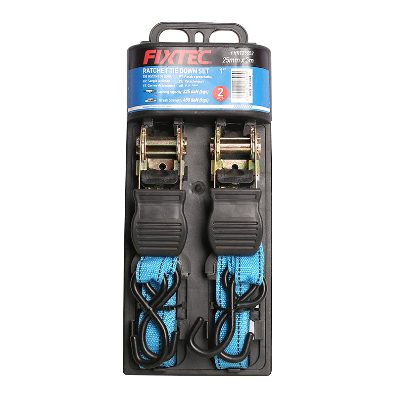 Fixtec 2Pcs 5m Ratchet Tie Down Set with 25mm Strap