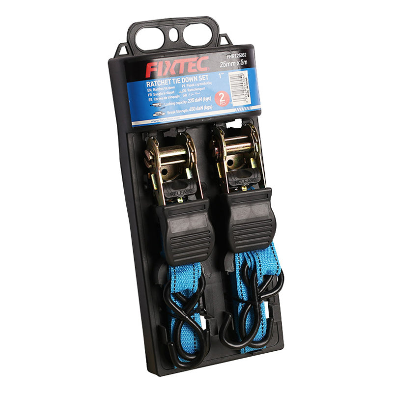 Fixtec 2Pcs 5m Ratchet Tie Down Set with 25mm Strap