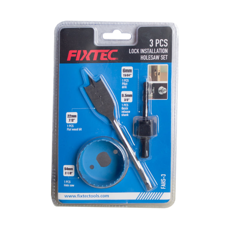 Fixtec set bušilica za brave sa repom FAHS-3, 2-1/8in (54mm)