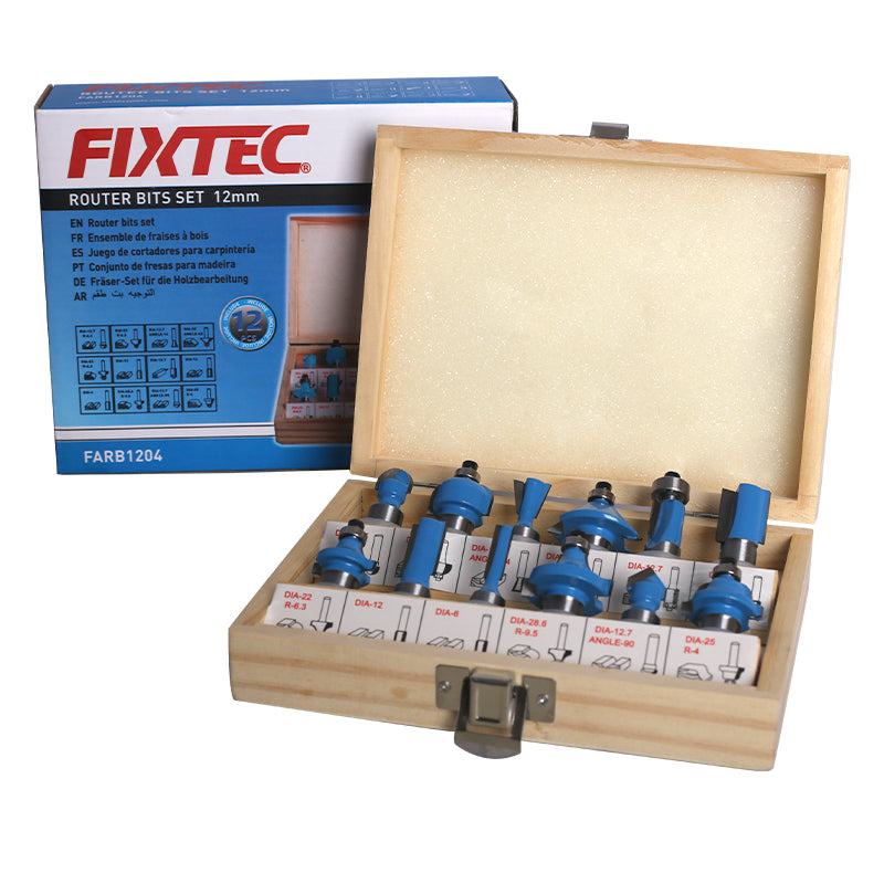 Fixtec 12Pcs 12mm Shank Router Bits Set