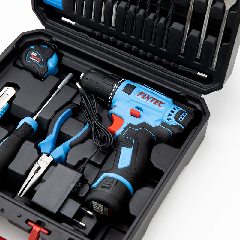 Fixtec 12V Cordless Drill Kit with 60-Piece Accessory Set