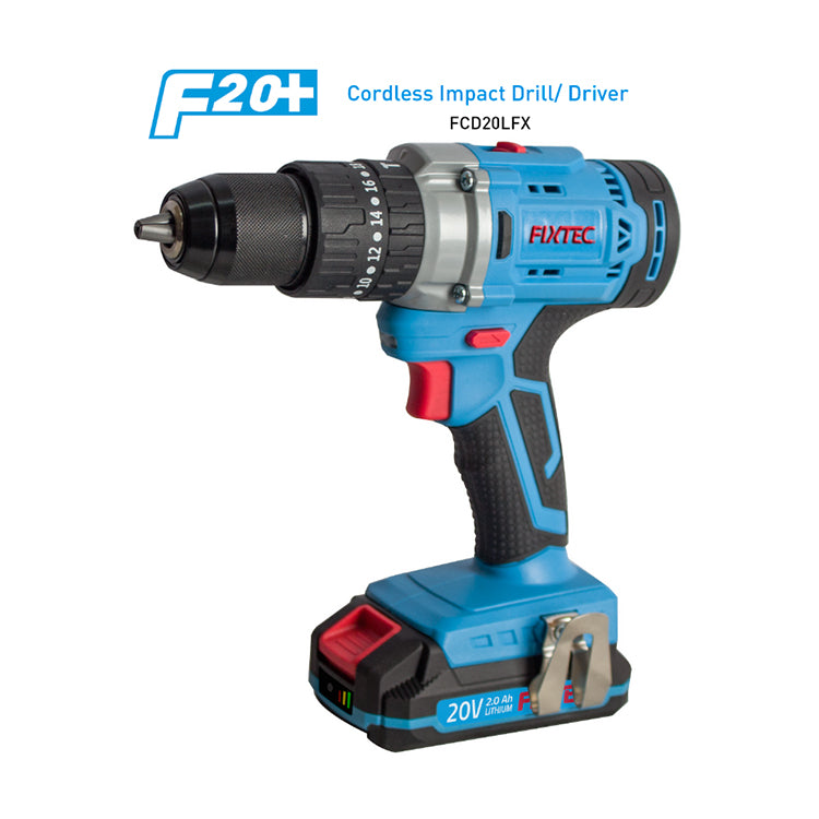 Fixtec 20V Cordless Impact Drill with 2x2000mAh Batteries