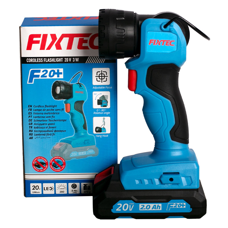 Fixtec 20V Cordless Flashlight with Adjustable Focus and Hang Hook - Wireless