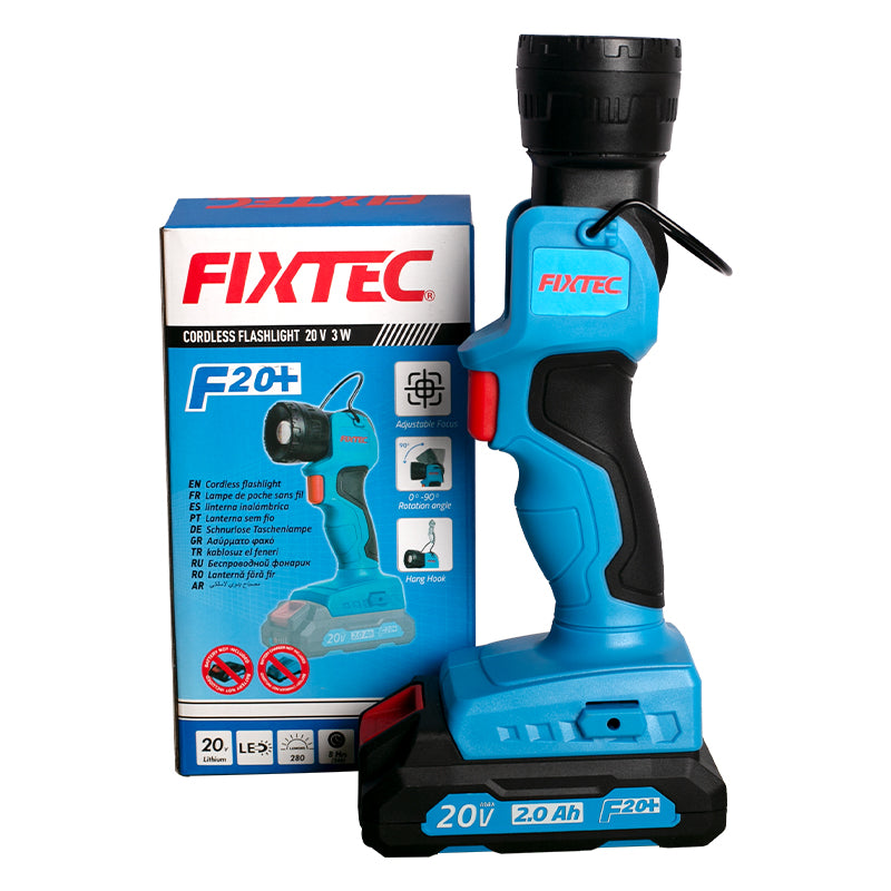 Fixtec 20V Cordless Flashlight with Adjustable Focus and Hang Hook - Wireless