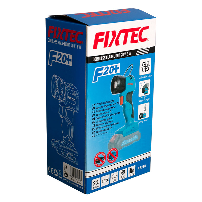 Fixtec 20V Cordless Flashlight with Adjustable Focus and Hang Hook - Wireless