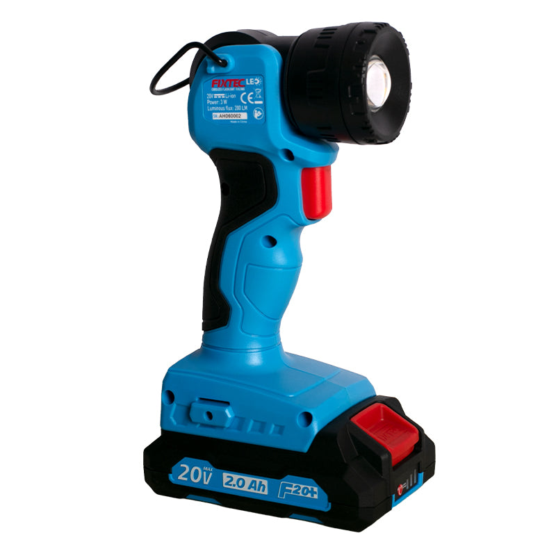 Fixtec 20V Cordless Flashlight with Adjustable Focus and Hang Hook - Wireless