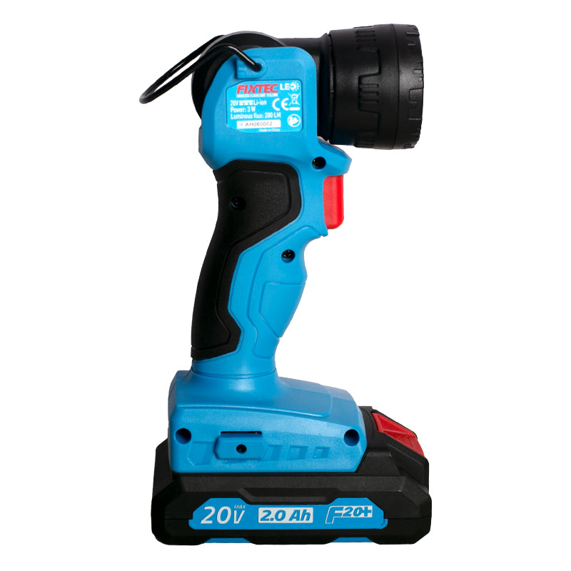 Fixtec 20V Cordless Flashlight with Adjustable Focus and Hang Hook - Wireless
