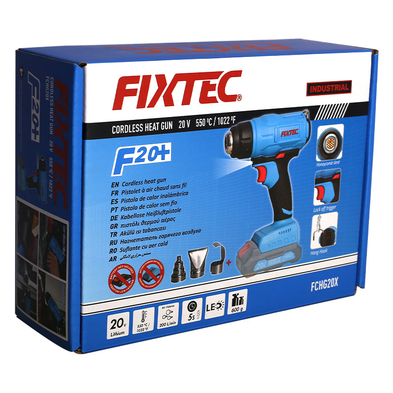 Fixtec 20V Cordless Heat Gun with LED Light and Accessories - Wireless