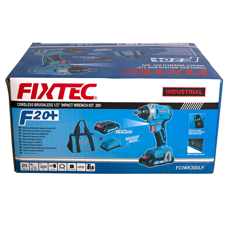 Fixtec 20V Cordless Brushless Impact Wrench with 2x2.0Ah Batteries