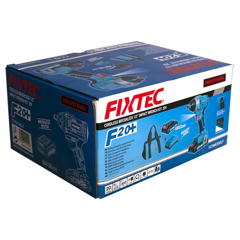 Fixtec 20V Cordless Brushless Impact Wrench with 2x2.0Ah Batteries