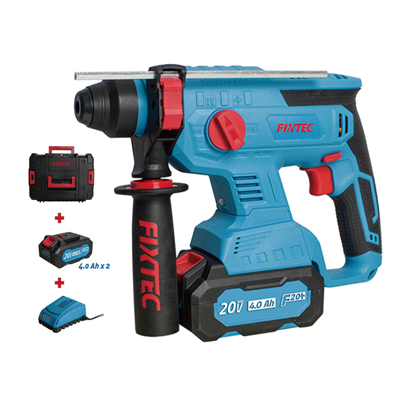 Fixtec 20V Cordless Brushless Rotary Hammer with 2x4.0Ah Li-Ion Batteries