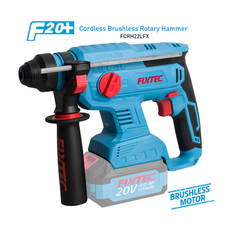Fixtec 20V Cordless Brushless Rotary Hammer with 2x4.0Ah Li-Ion Batteries