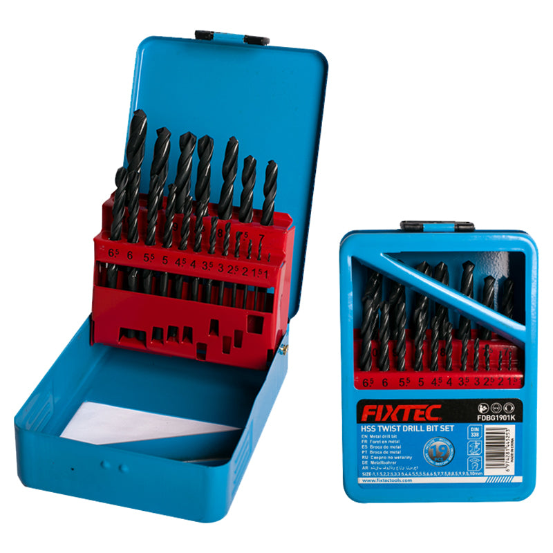 Fixtec 19PCS HSS Drill Bit Set with Iron Box