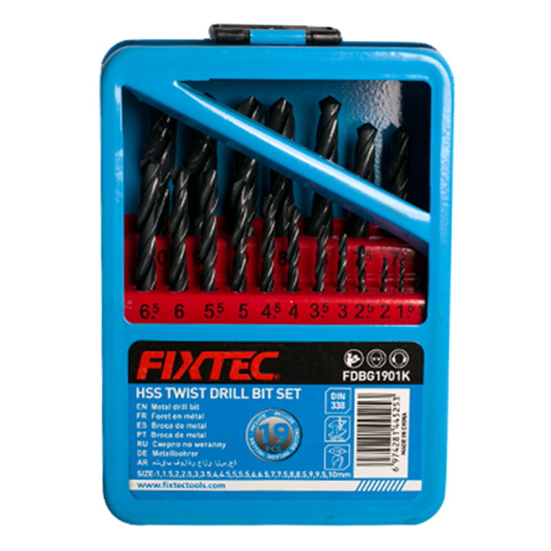 Fixtec 19PCS HSS Drill Bit Set with Iron Box