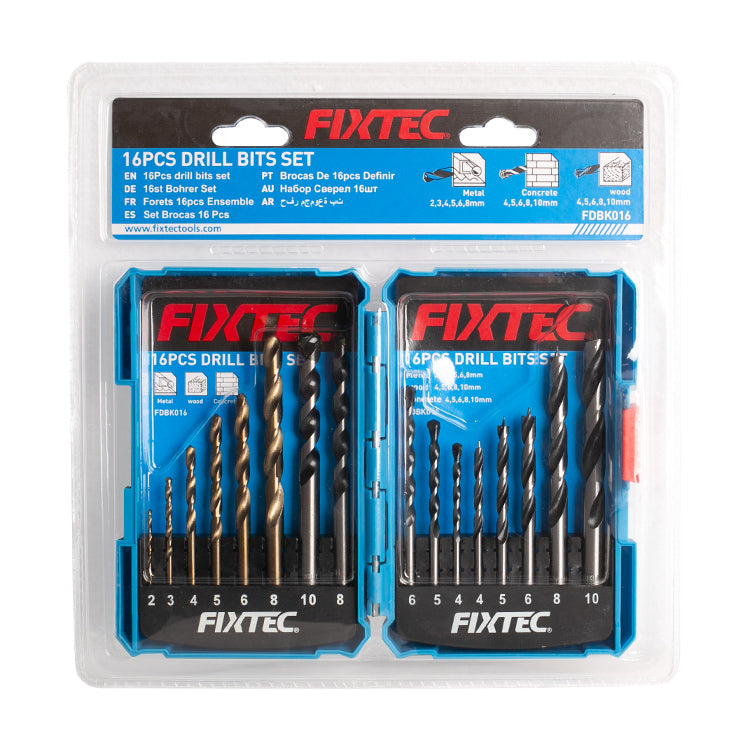 Fixtec 16pcs Drill Bit Set for Metal Masonry and Wood with Versatile Sizes