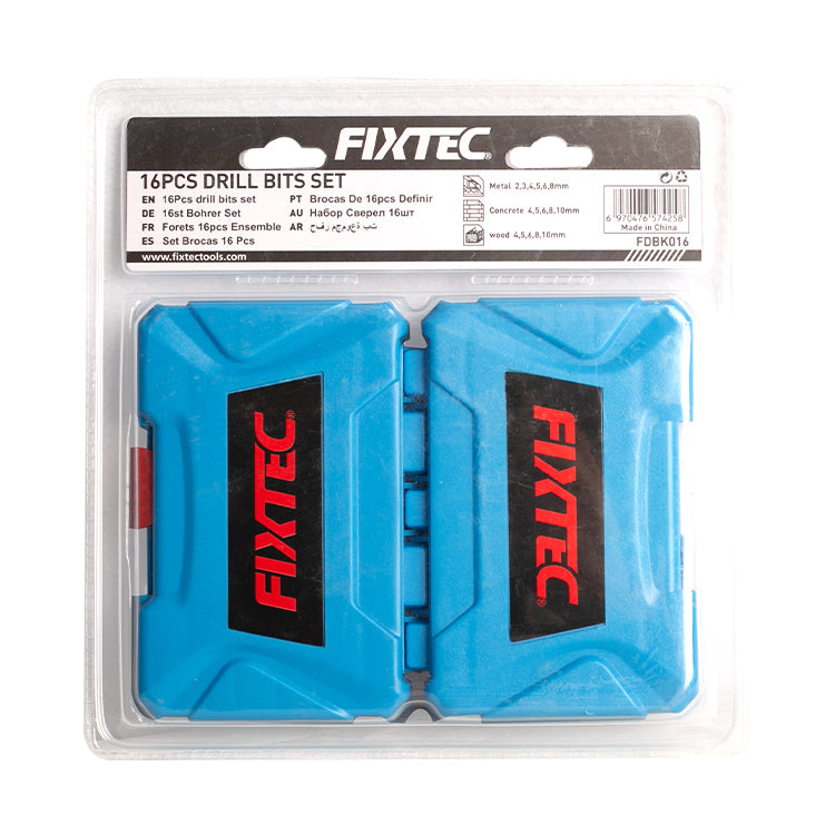 Fixtec 16pcs Drill Bit Set for Metal Masonry and Wood with Versatile Sizes