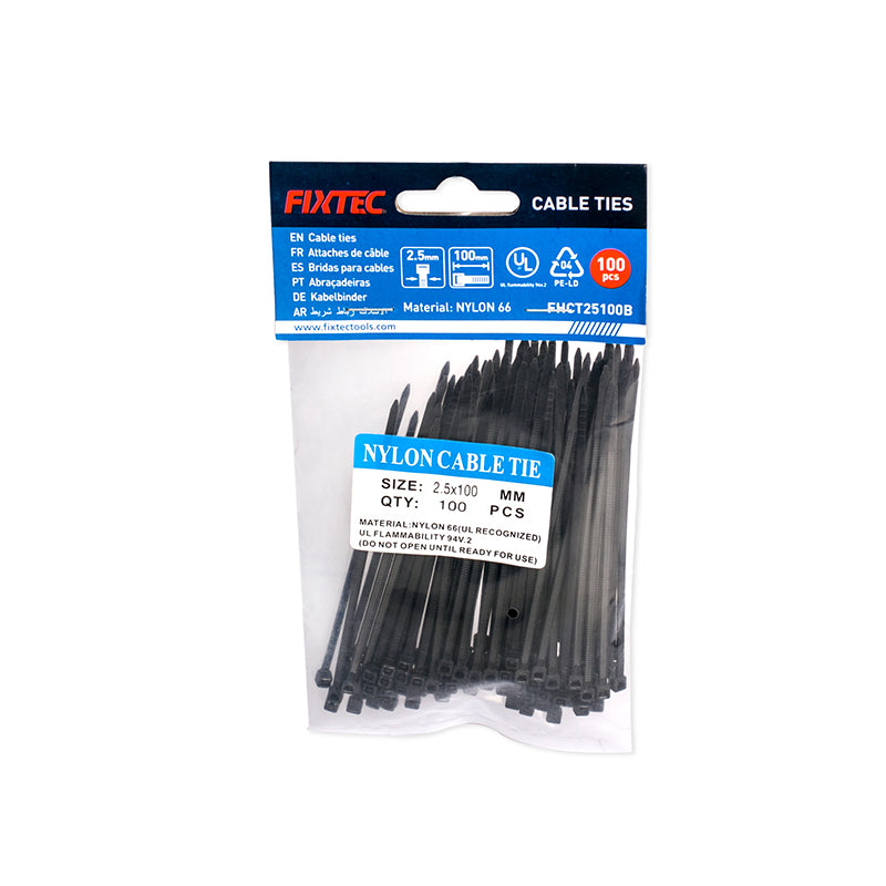 Fixtec Black Nylon Cable Ties 2.5x100mm 100pcs