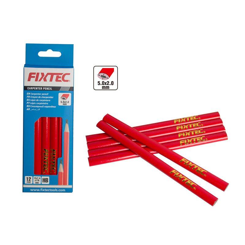 Red Carpenter's Pencil 176mm Lead 5mm x 2mm 12 Pieces