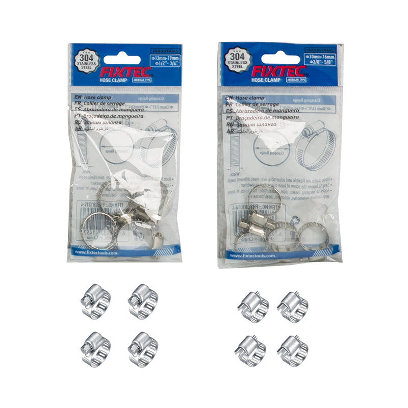 American Hose Clamp 13-19mm with Stainless Steel Band, 4 Pieces
