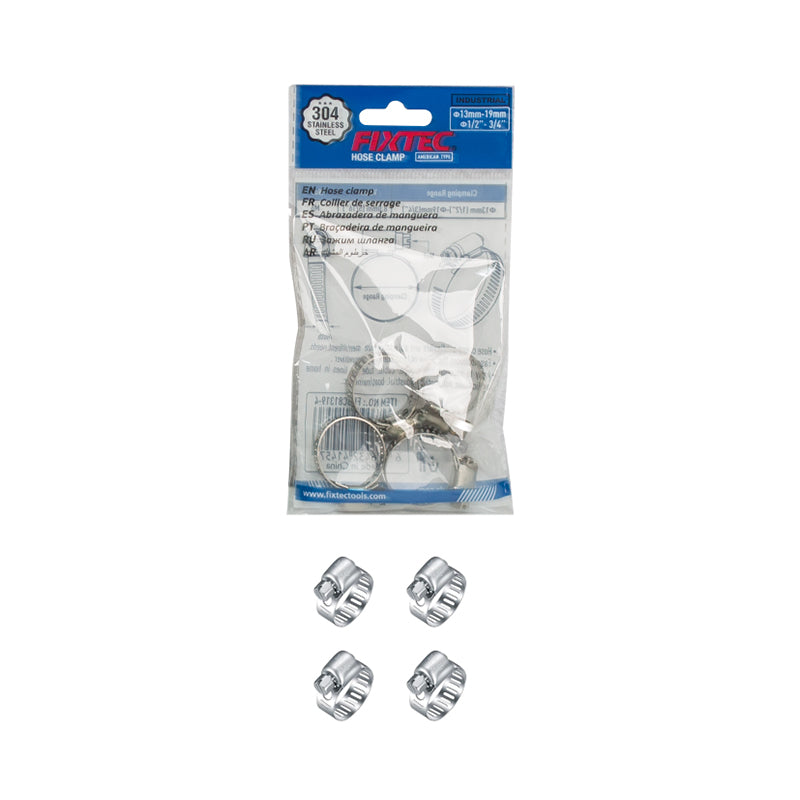 American Hose Clamp 13-19mm with Stainless Steel Band, 4 Pieces