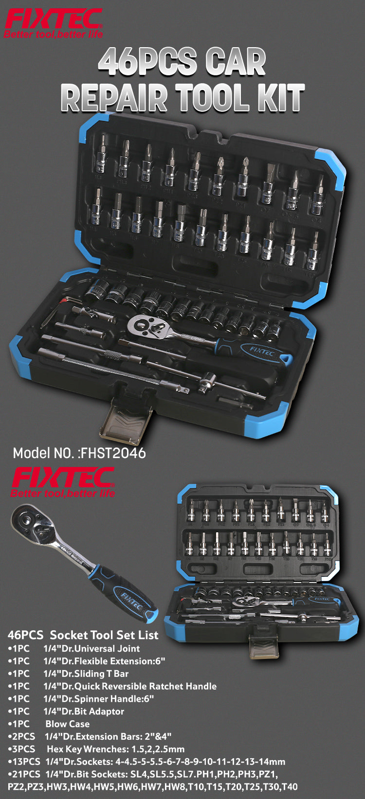 46-Piece CRV Car Repair Tool Kit