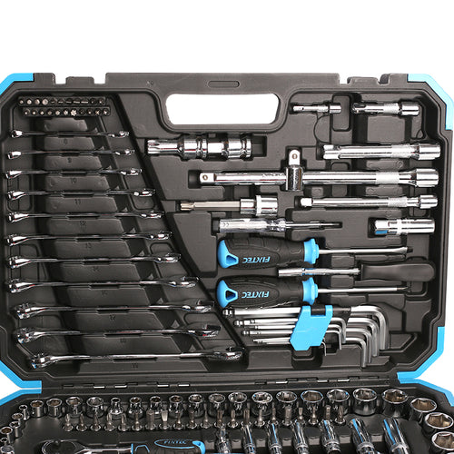 Fixtec 132-teiliges Steckschlüssel- und Werkzeugset 1/2", 3/8", 1/4"-Antriebssatz