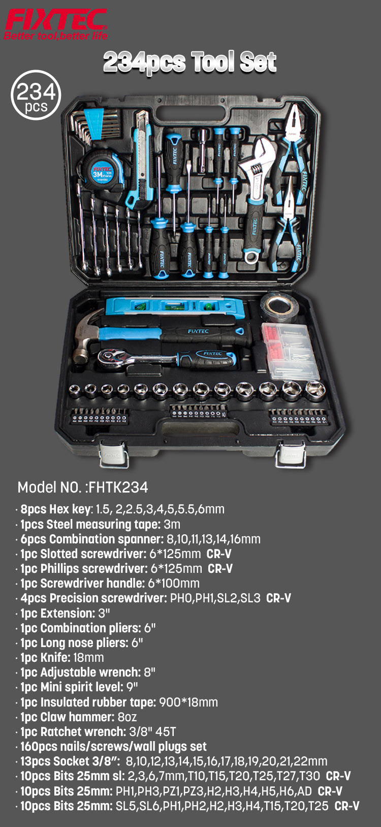 Tool Set 234 Pieces with Plastic Box
