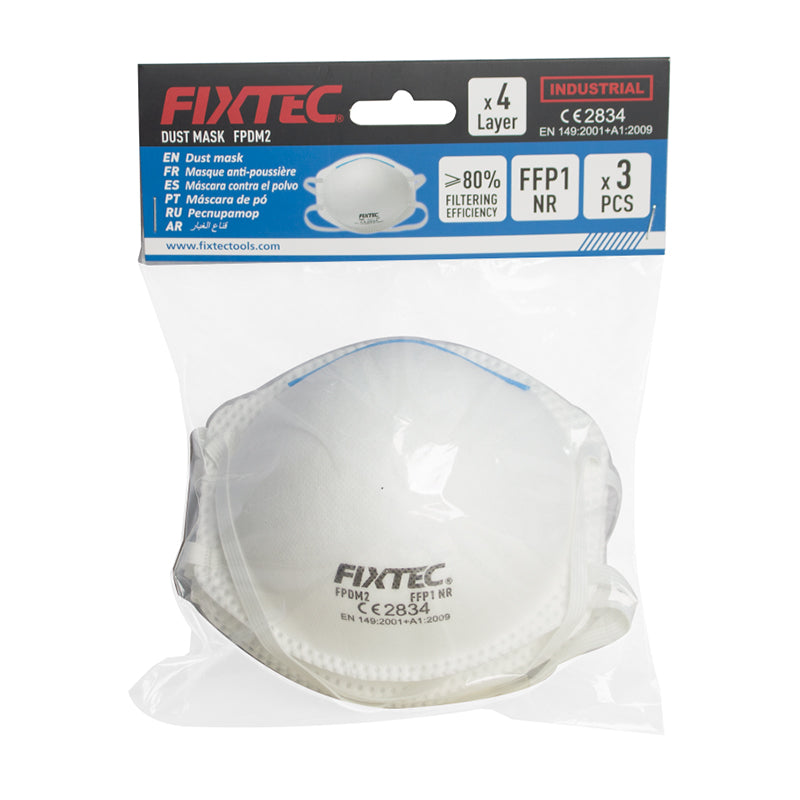 Set of 3 FFP1 NR Protective Dust Masks with Adjustable Clip