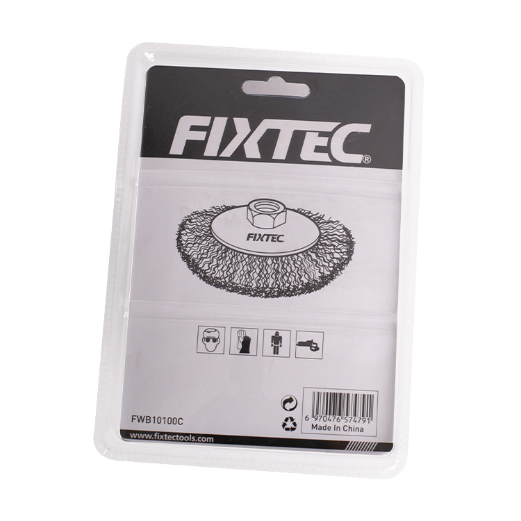 Fixtec 100mm Crimped Wire Bevel Brush with M14 Thread