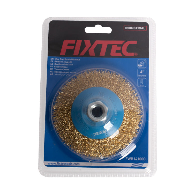 Fixtec 100mm Crimped Wire Bevel Brush with M14 Thread